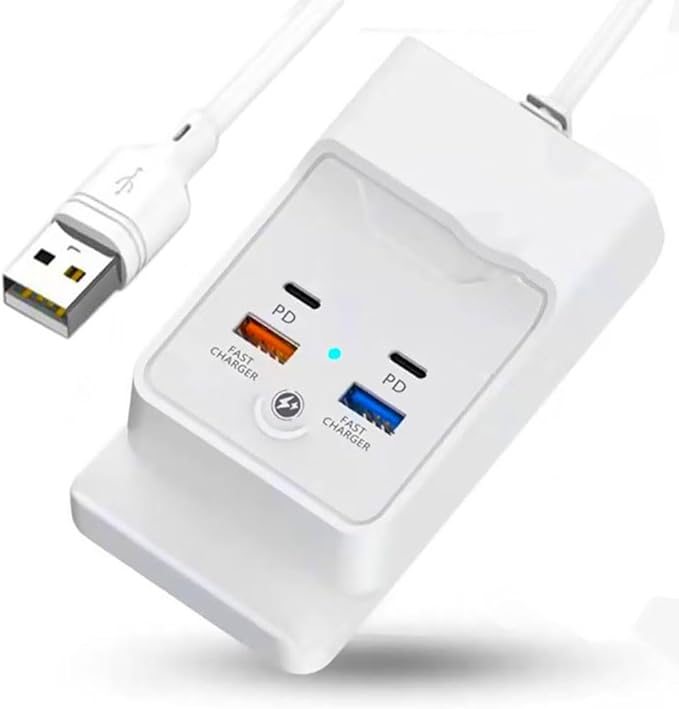 Charging Stand for iPhone 15 Pro USB Hub 4Port 5FT with Phone Holder, with 2 USB and 2 USB C Ports Extender, Compatible with iPhone 15 Pro 14 13 12 11 pad Galaxy or USB C Devices