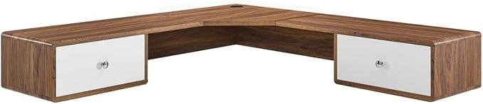 Modway EEI-5863-WAL-WHI Transmit 55" Wall Mount Corner Wood Office Desk, Walnut White