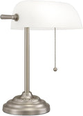 LIGHTACCENTS Bankers Desk Lamp with White Glass Shade, Nickel Finish - Traditional Desk Light for Home Office, Reading, Piano, Bedside