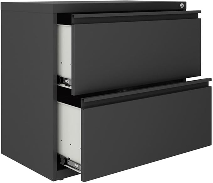 Hirsh 30" W 2 Drawer Metal Lateral Cabinet Set Charcoal with Front to Back Rails, Fully Assembled