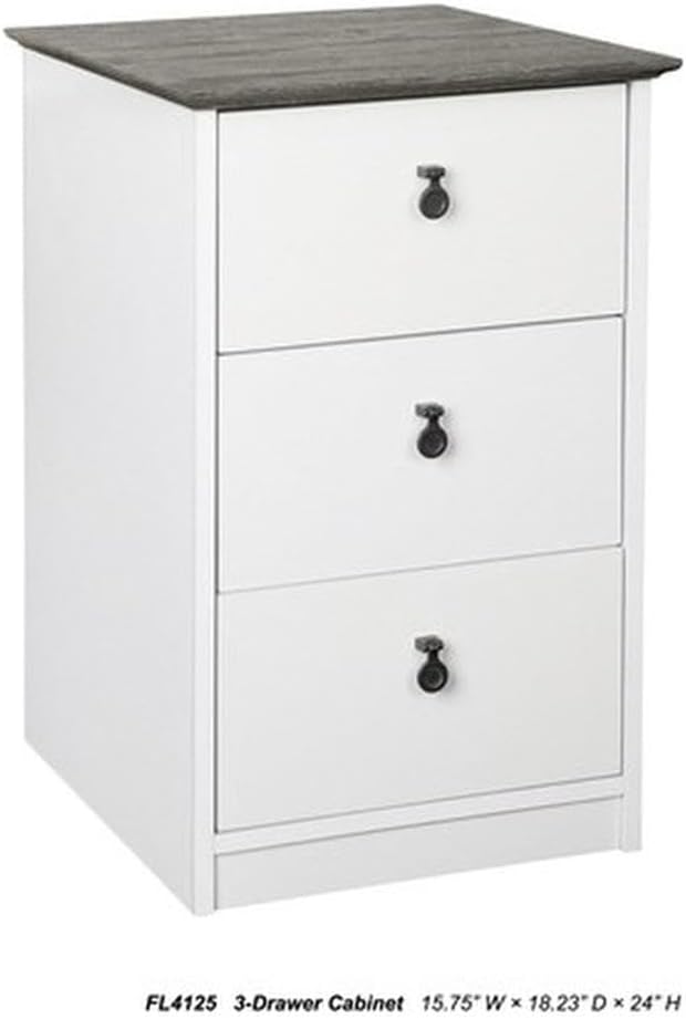Pemberly Row Set of 2 White/Gray Oak 3-Drawer Filing Cabinet & 47" Writing Desk