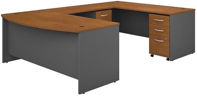 Bush Business Furniture Series C 72W x 36D Bow Front U Shaped Desk with Mobile File Cabinets in Natural Cherry