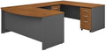Bush Business Furniture Series C 72W x 36D Bow Front U Shaped Desk with Mobile File Cabinets in Natural Cherry
