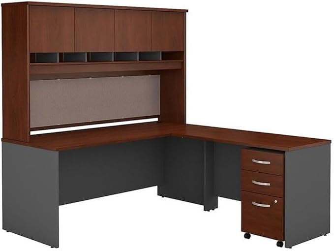 Bush Business Furniture Echo 56W Bookcase Desk in Charcoal Maple, Versatile Computer Table with Shelves for Home or Professional Office Space