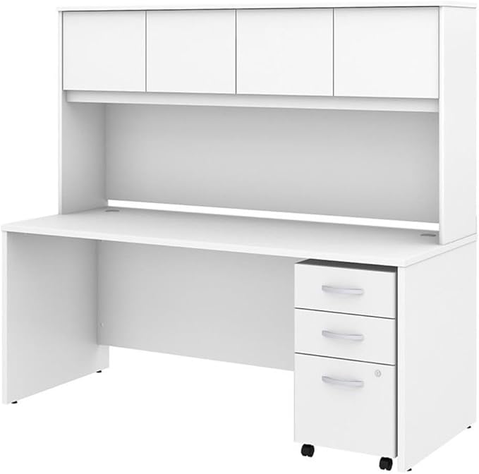 Bush Business Furniture Studio C 72W x 30D Office Desk with Hutch and Mobile File Cabinet in White, Large Computer Table with Storage for Home or Professional Workspace