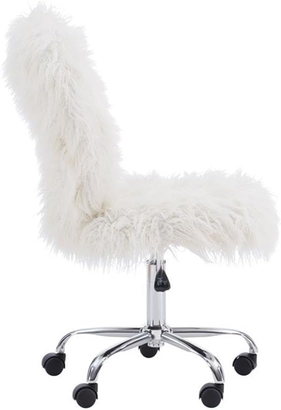 Pemberly Row Set of 2 Faux Fur Upholstered Armless Office Task Chair & Desk