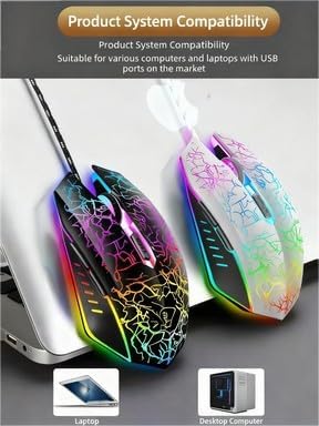 Maine Wired Gaming Mouse, with Four-Color LED Lighting Effect, Equipped with 6 Silent Click Buttons, Available for Factory Wholesale Sales (Black, 100PACK)