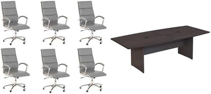 Pemberly Row Set of 7 - Gray Conference Table & 6 Light Gray Executive Chairs