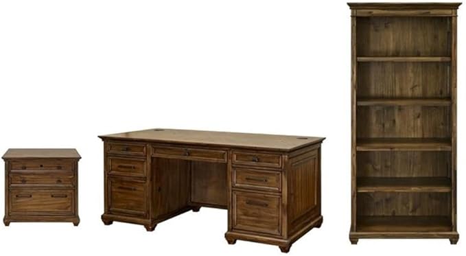 Pemberly Row Set of 3 Fully Assembled Executive Desk & Filing Cabinet & Bookcase