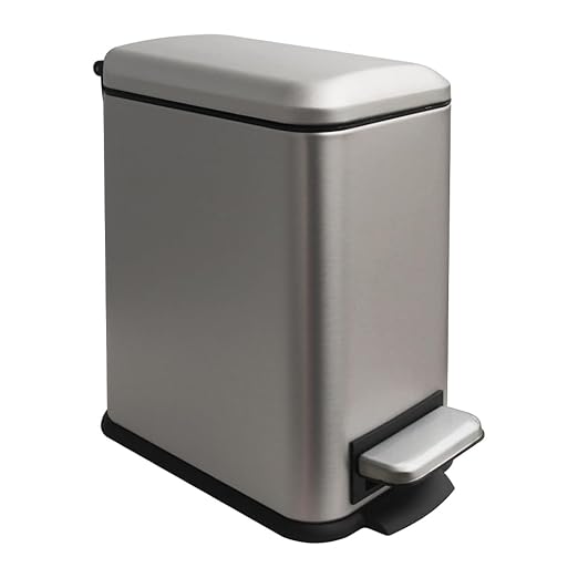 Small Bathroom Trash Can with Lid, Trash Can with Removable Liner, Soft Close lid & Step Pedal, Stainless Steel Trash Bin for Bathroom,Bedroom,Home Office (Grey, 1.3 Gallon)