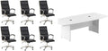 Pemberly Row Set of 7 - White Conference Table & 6 Black Executive Chairs