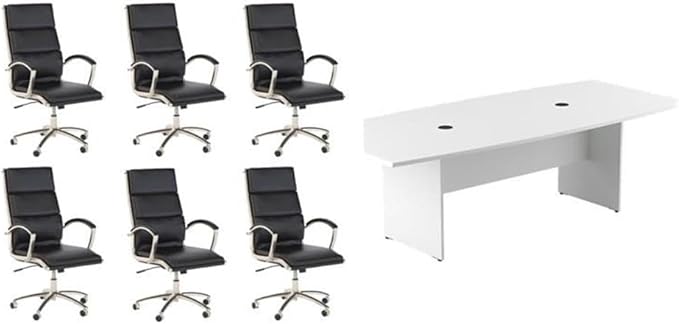 Pemberly Row Set of 7 - White Conference Table & 6 Black Executive Chairs