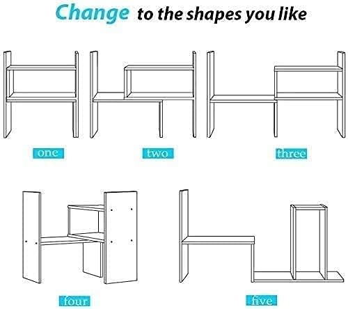infini Desktop Bookshelf Desktop Shelf Office Storage Rack Desktop Bookshelf Wooden Adjustable Display Shelf Multifunctional Creative Small Bookshelf Organizer (White)