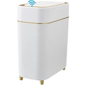 Yatmung Motion Sensor Trash Can Bathroom Automatic Touchless Lid - Sensor Garbage Can - Bathroom, Bedroom, Kitchen, Laundry Room, Small Spaces - Compact Smart Trash Bin - White with Gold Edge, 1Pack
