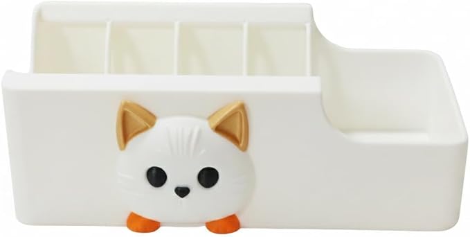 Cable Management Box, Cat Pattern Cord Organizer for Desk, Small Storage Box for Cables, Chargers, Adapters, Power Strip, Nightstand Organizer (White, 6.2 x 3.3 x 2.2 Inch)