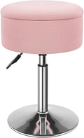 KKTONER Velvet Round Vanity Stool with Storage Height Adjustable Makeup Chair with Swivel Base Non-Slip Small Vanity Stool for Spa Salon Dressing Room Bedroom (Pink)