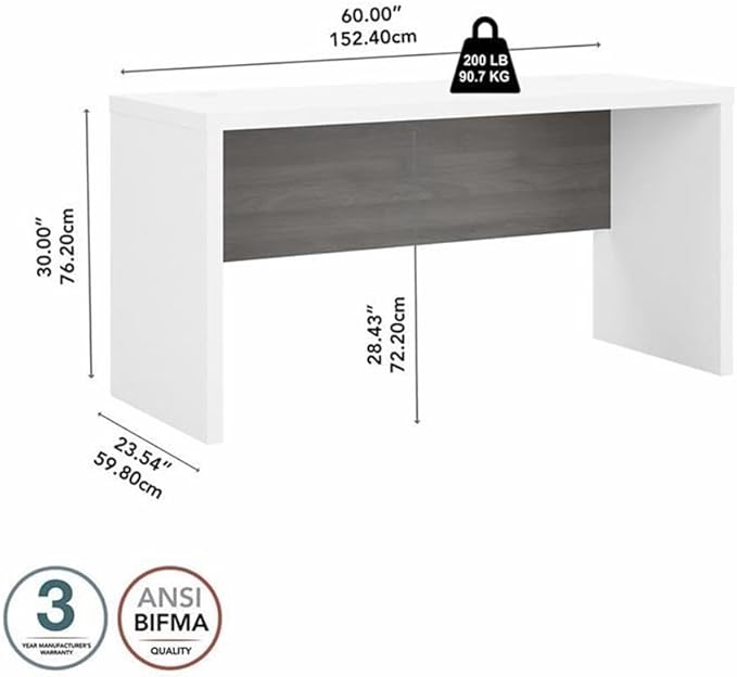 Pemberly Row Set of 2 60W Credenza Desk & Lateral File Cabinet in White & Gray