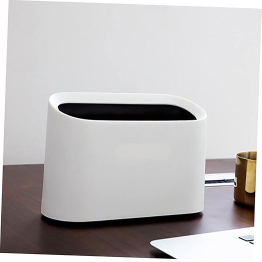 PRETYZOOM Mini Desktop Trash Can for Bedroom Office Slim Wastebasket with Detachable Liner Compact Garbage Bin for Makeup Tables Vanities Stylish White Decor