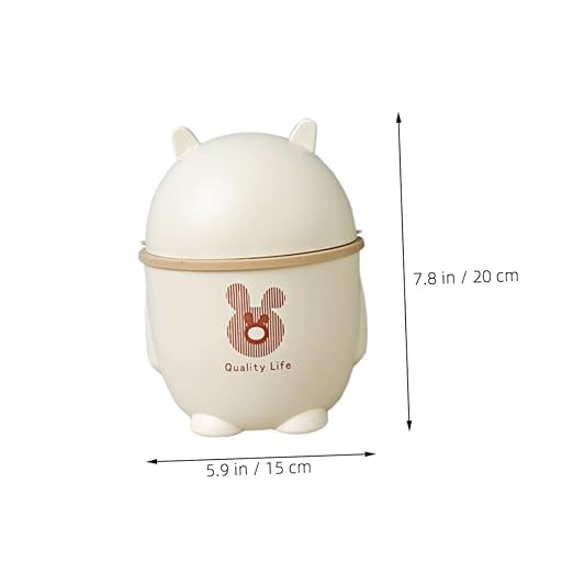 ARTIBETTER Cute Cartoon Desktop Trash Can with Lid Small White Waste Bin for Office Kitchen and Bathroom Compact Slim Trash Can Easy to Use Suitable for Home and Office