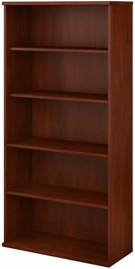 Pemberly Row Set of 2 Wood 5-Shelf Bookcase & L-Shaped Desk with Drawers