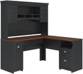 Pemberly Row 2 Piece Office Desk Set, Antique Black Finish, Laminate Over Engineered Wood, L Shaped Desk with Hutch, Storage Shelves, Drawers, Space-Saving Design for Home Office