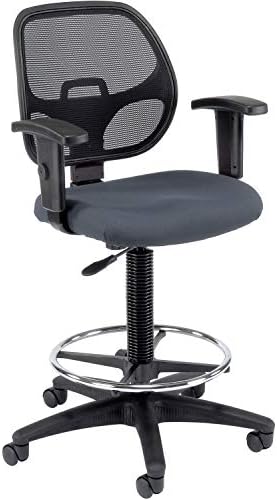 Global Industrial Drafting Stool, Fabric, Gray, Adjustable Arms, Mid Back