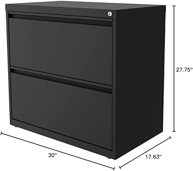 Hirsh 30" W 2 Drawer Metal Lateral Cabinet Set Charcoal with Front to Back Rails, Fully Assembled