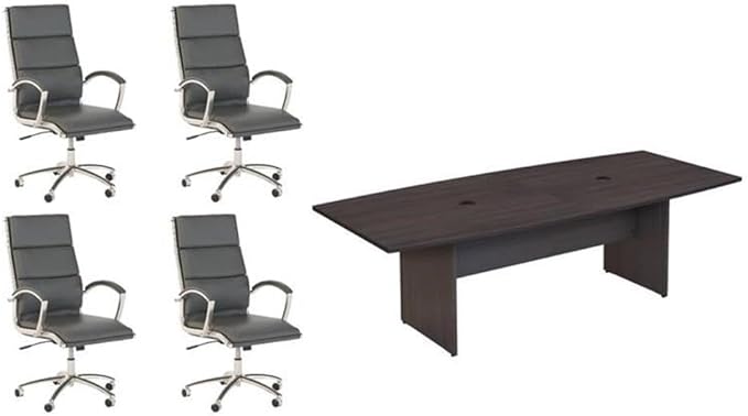 Pemberly Row Set of 5 - Gray Conference Table & 4 Dark Gray Executive Chairs