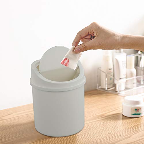 Tiny Trash Can with Swing Lid, Plastic Desktop Mini Waste Can, White