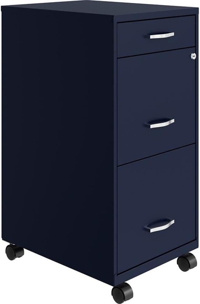 Home Square 2-Piece Set with Mobile Desk & 3 Drawer File Cabinet in Navy