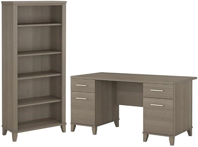 Home Square 2-Piece Set with 60W Office Desk & 5-Shelf Bookcase