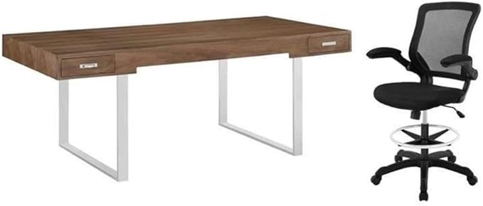 Home Square 2 Piece Office Set with Walnut Desk and Chair