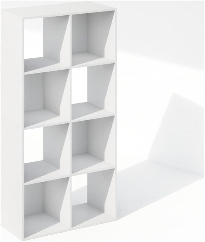 Furinno PELLI Book Shelf, 8-Cube Bookshelf, Horizontal Cube Storage Organizer Bookcase, 11.7 x 23.7 x 47, for Living Room, Bedroom, Home Office, White