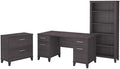Bush Furniture Somerset 60W Office Desk with Lateral File Cabinet and 5 Shelf Bookcase in Storm Gray