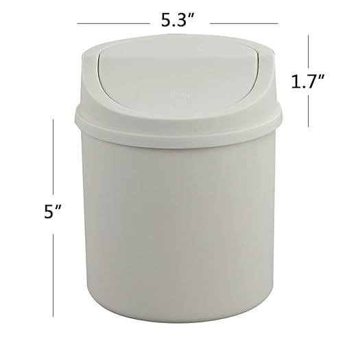 Tiny Trash Can with Swing Lid, Plastic Desktop Mini Waste Can, White