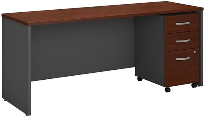 Bush Business Furniture Series C 72W x 24D Office Desk with Mobile File Cabinet in Hansen Cherry