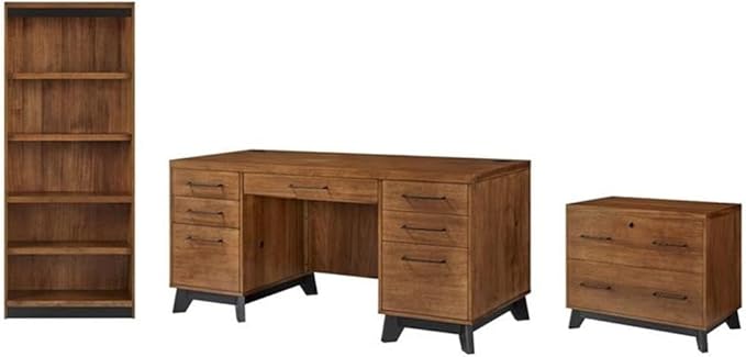 Pemberly Row Set of 3 Fully Assembled Office Desk & Filing Cabinet & Bookcase