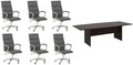 Pemberly Row Set of 7 - Cherry Conference Table & 6 Dark Gray Executive Chairs