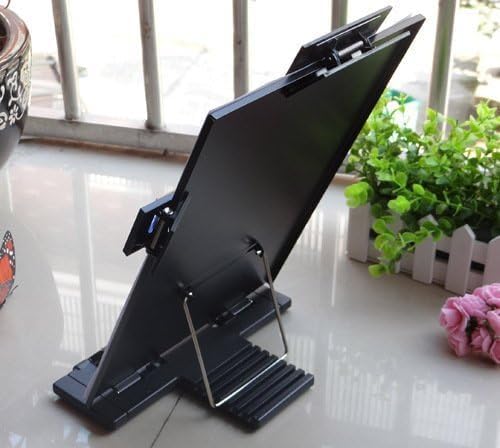 Black metal desktop document book holder with 7 adjustable positions