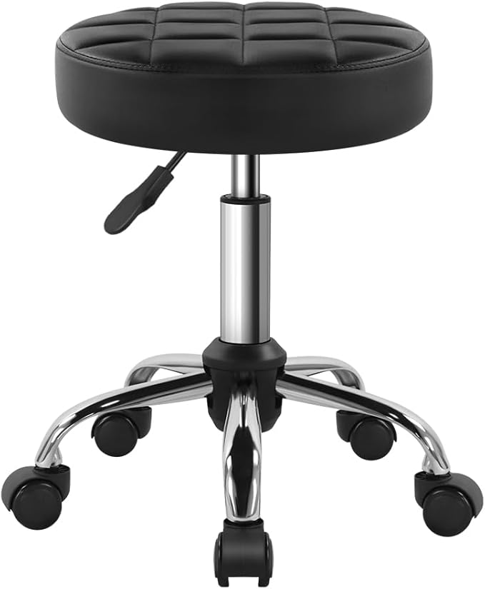 BFTOU Black Classic Swivel Stool with Wheel for Salon Work Home SPA Shop Height-Adjustable and Cost-Effective Rolling Stool Chair Small