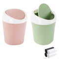 SITAKE 2 Pcs Plastic Mini Wastebasket Trash Can with 120 Trash Bags, Tiny Desktop Waste Garbage Bin with Swing Lid for Home, Office, Kitchen, Vanity Tabletop, Bedroom, Bathroom (Green + Pink)