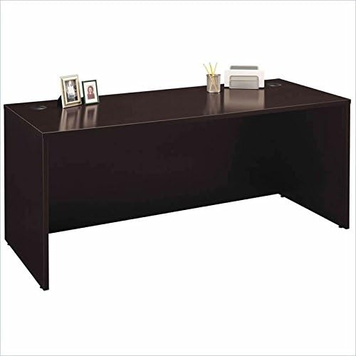 Bush Furniture Series C U-shape Wood Desk and Credenza Set in Mocha Cherry