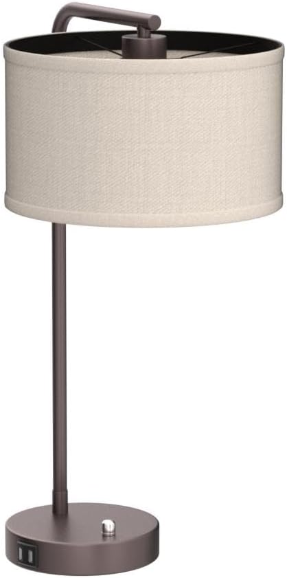 Tall Table Lamp with USB C+A Ports, Fully Stepless Dimmable Modern Minimalist Bedside Nightstand Lamp, Reading Desk Lamp for Bedroom, Living Room, Study Room, Office, 9W 3000K LED Bulb Included