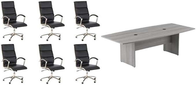 Pemberly Row Set of 7 - Gray Conference Table & 6 Black Executive Chairs