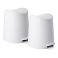 Small Plastic Bathroom Trash Can with Lid 3 Liter Modern Curved Step On Trash Can with Foot Pedal, Mini Kitchen Waste Bin, Durable and Soft Close for Bedroom, Office, Under Desk (White-2 Pack)