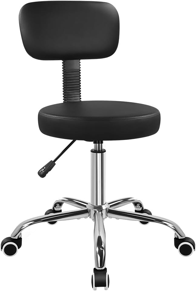 BFTOU Home Office Chair with Backrest Adjustable Drafting Chair Thick Seat Cushion Rolling Stool with Wheels for Shop Salon Bar Kitchen Studio, Black