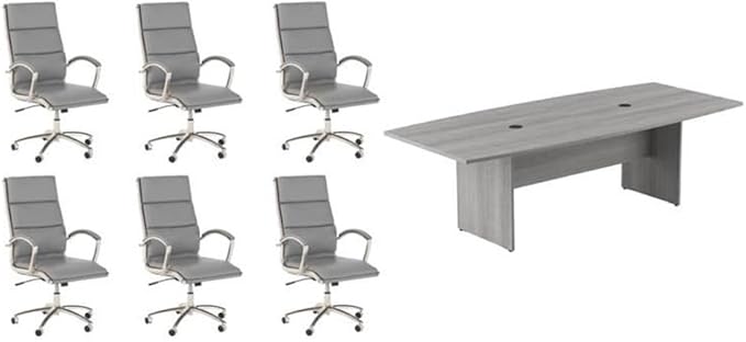 Pemberly Row Set of 7 - Gray Conference Table & 6 Light Gray Executive Chairs