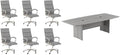 Pemberly Row Set of 7 - Gray Conference Table & 6 Light Gray Executive Chairs