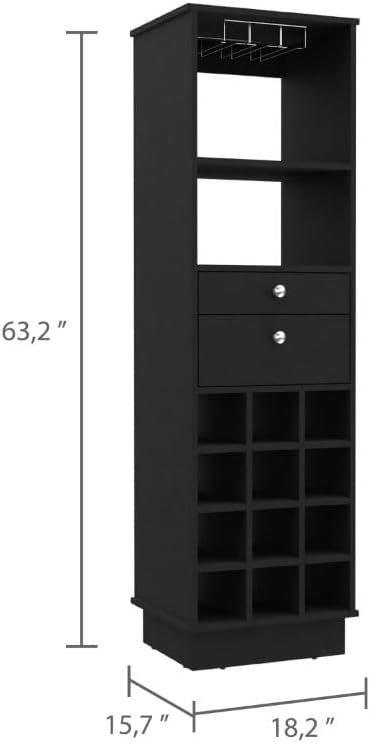 Bar Cabinet Bureck, Two Drawers, Twelve Wine Cubbies, Black Wengue Finish
