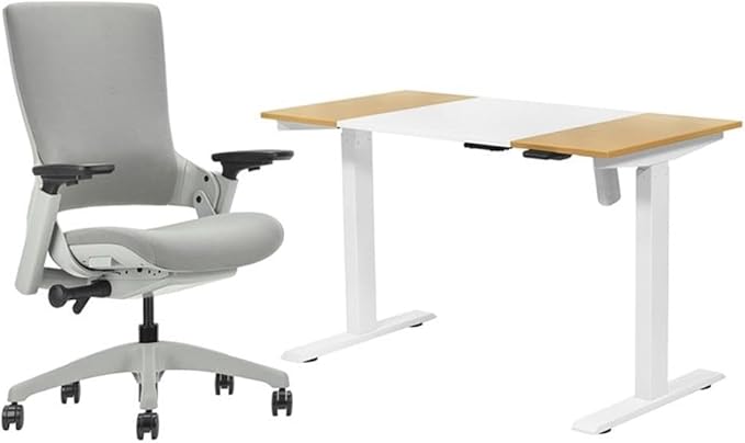 Furniture of America Quade Modern 2-Piece White Metal Adjustable Desk and Chair Home Office Set